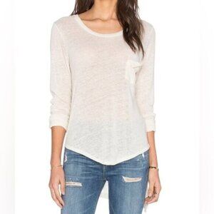 REVOLVE LNA Women's Long Sleeve Torn Pocket Tee Top Linen Blend Ivory Small